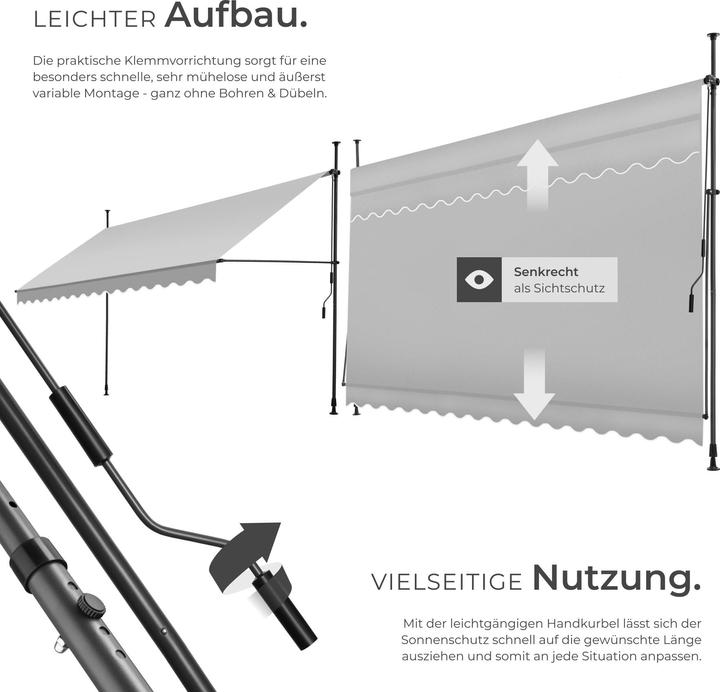 Produktbild tectake Klemmmarkise mit Handkurbel, höhenverstellbar (4 m)