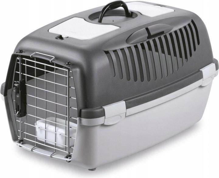 Kerbl GULLIVER 3 DELUX transport box with bowl, metal grille with lock black / gray (Dog, Breathable)