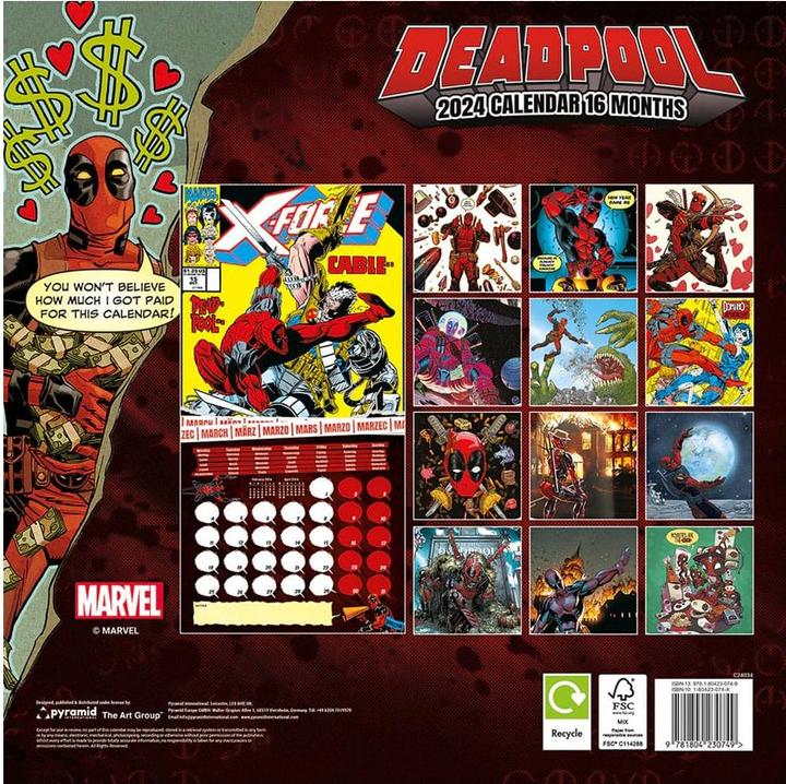 Image du produit Pyramid Marvel calendrier 2024 Deadpool (30 x 30 cm, Anglais)