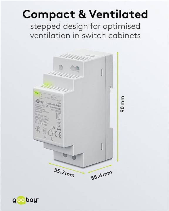 Produktbild Goobay Hutschienen-Netzteil DIN-Rail 12 V DC, 2,5 A, 30 W
