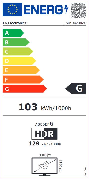 Energie-Label LG Hotel-TV 55US342H 55 " (55", US342H, LCD, 4K, 2021)