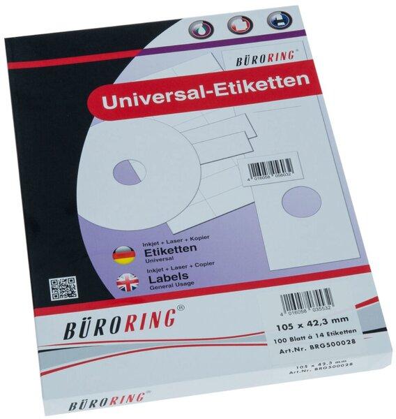 Image du produit Büroring Etiketten, 105 x 42,3 mm, weiss, 1.400 Etiketten, lösungsmittelfrei, Inkjet-, Laserdrucker, Kopierer