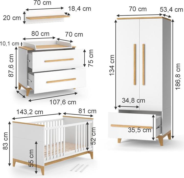 Produktbild VitaliSpa Malia (Babybett, Kinderkleiderschrank, Wickelkommode)
