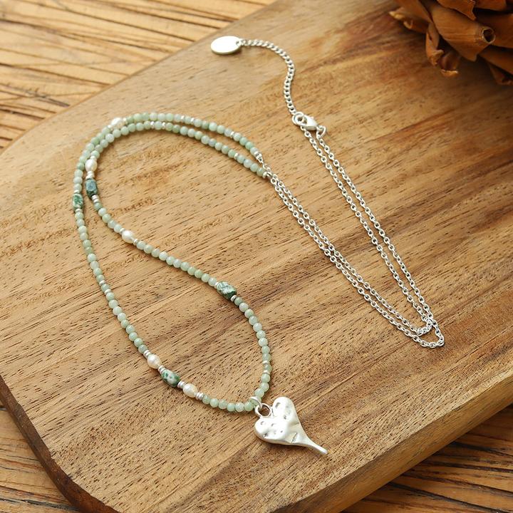 Andreani Halskette mit kleinem Herzanhänger aus echter natürlicher Jade (silberfarbig)