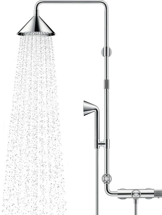 Actual product image hansgrohe Showerpipe AXOR FRONT DN 15 with therm. and 2jet overhead shower chrome