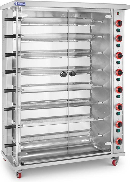 Produktbild Royal Catering Gas-Hähnchengrill 8 Spiesse mit Beleuchtung und Rädern 8 x 5 kW Edelstahl (5 kW)