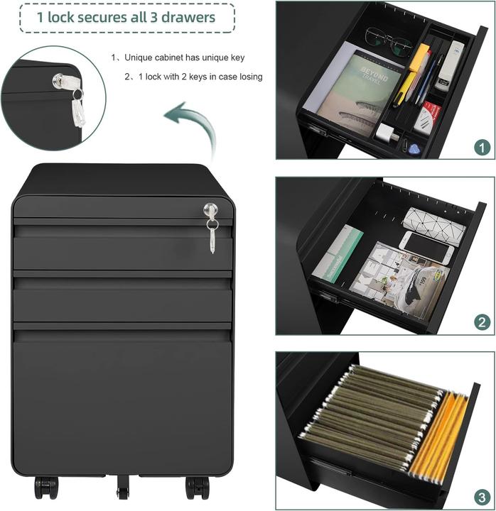 Produktbild Dripex Stahl Rollcontainer mit 2 Schubladen und Hängeregistratur (40 x 45 x 60 cm)