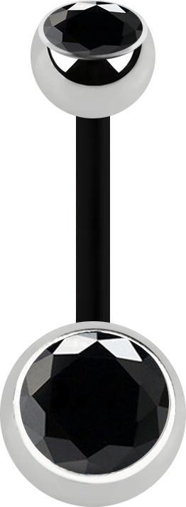 Star Piercing Banane schwarz mit zwei Kugeln silber Kristall schwarz (Chirurgenstahl 316L, ohne Messing, Bioflex)