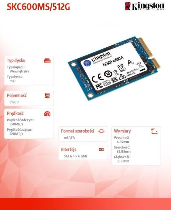 Produktbild Kingston KC600 (512 GB, mSATA)