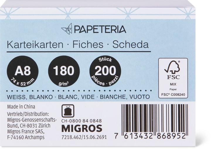 Image du produit Papeteria Fiches d'information (A8, 180 g/m², 200 x)