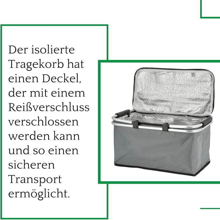 Actual product image Novaliv 6x Einkaufskorb faltbar mit Kühlfunktion 30 Liter GRAU Isolierkorb mit gepolsterten Tragegri