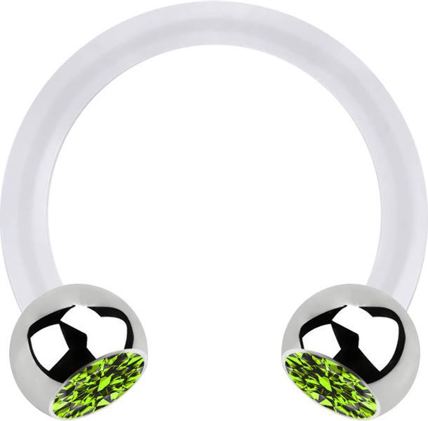 Actual product image Star Piercing Micro Circular Barbell transparent with two balls silver crystal light green (Surgical steel 316L, Bioflex, without brass)