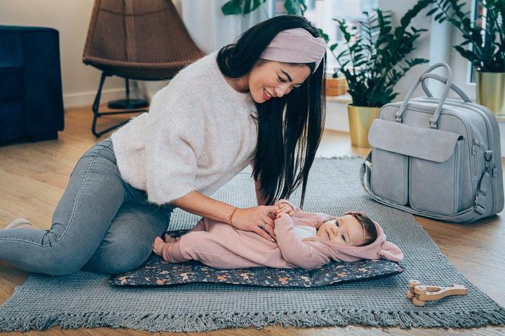 Actual product image Bizzi Growin POD Baby Travel Crib Changing Bag - Vegan Leather - Whisper Grey