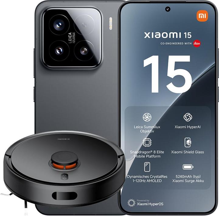 Actual product image Xiaomi 15 + Robot Vacuum S20 Launch Bundle (512 GB, Black, 6.36", Dual SIM, 50 Mpx, 5G)