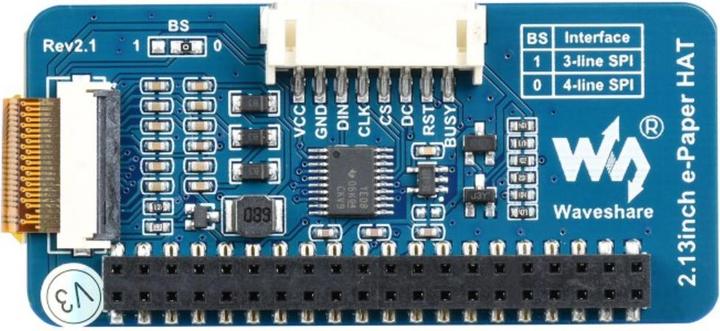 Produktbild WaveShare 250x122 2.13inch Schwarz Weiss E-Ink Display Raspberry Pi HAT