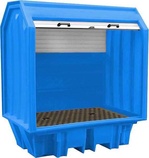 Actual product image kaiserkraft PE hazardous goods storage unit with roller shutter, for 4 x 200 l drums (230 l)