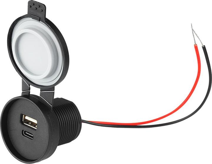 Produktbild Lasmex Versenktes Auto-/Motorrad-/Boots-Ladegerät: USB-A + USB-C 5V/3,1Amax., Eingang: 12V/24V IP67