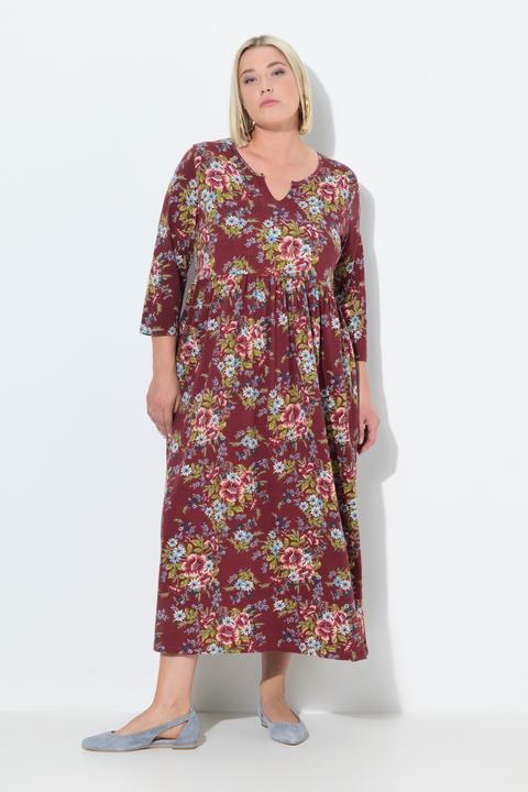 Produktbild Ulla Popken Jersey-Maxikleid, Blüten, A-Linie, Tunika-Ausschnitt, 3/4-Arm (42, 44)