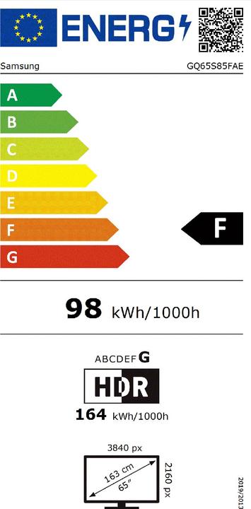 Energy Label Samsung 65" OLED S85F 4K Vision AI Smart TV (2025) (65", OLED, 2025)