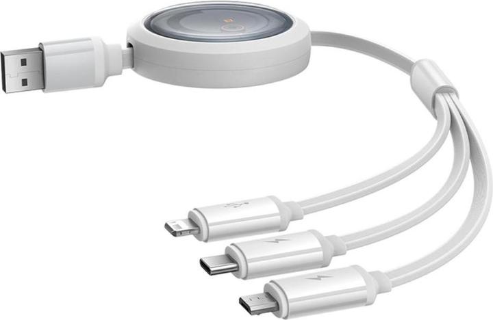 Produktbild Baseus Fast Charging Cable 3in1 Free2Draw, USB to micro USB+USB-C+Lightning, 3.5A, 1.1m (white) (1.20 m, USB 3.2 Gen 1, 100 W)