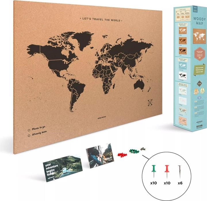 Immagine prodotto Miss wood Mappa Woody Mappa del mondo XL (Bacheca, Mappamondo, 90 x 60 cm)