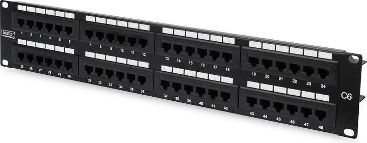 Immagine prodotto Digitus Patch Panel 48,3cm 19Z 48Port 2U Cat6 non schermato nero RAL 9005 Installazione cavi con LSA Leis...