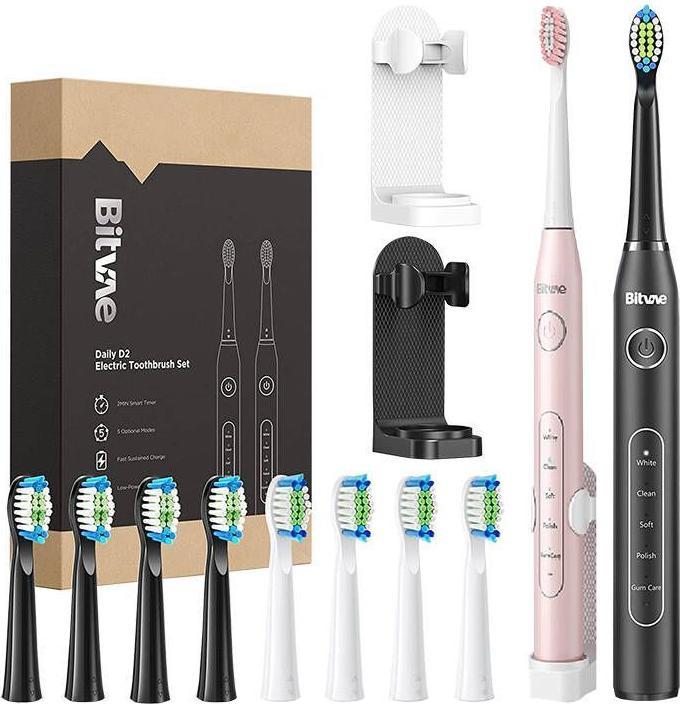 Produktbild Bitvae Sonic toothbrushes with tips set and 2 toothbrush holders D2+D2 (pink and black) (Schallzahnbürste)