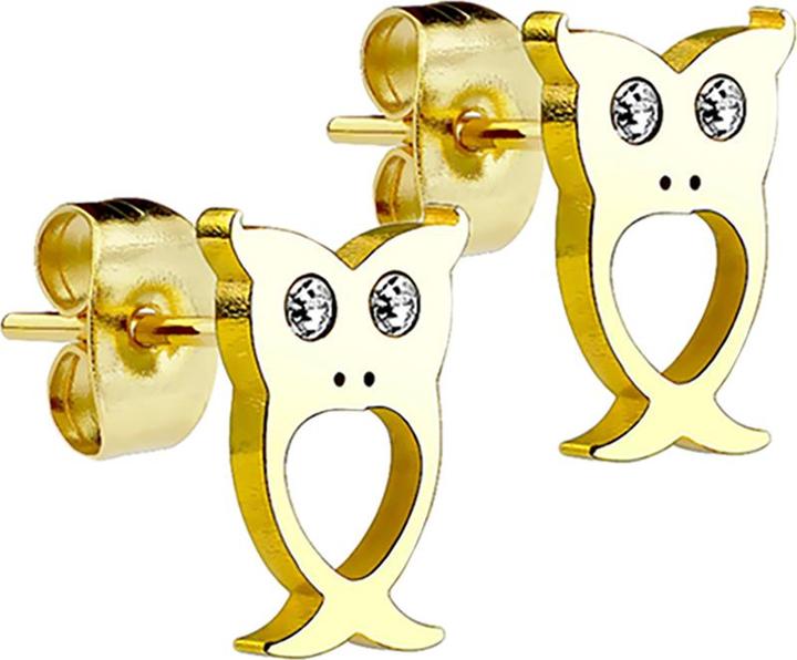 Star Piercing Ohrstecker Eule vergoldet mit Kristall silber (ohne Messing, Chirurgenstahl 316L)