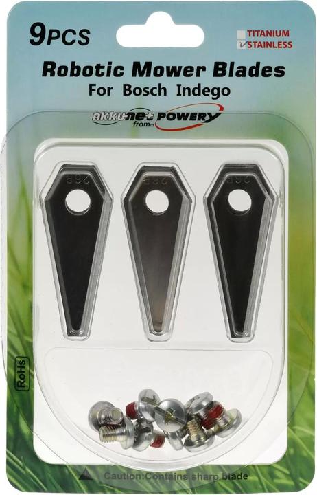 Produktbild AccuCell 9x Ersatz-Messer Klingen / Schneid-Klingen (1,00mm) für Bosch Indego Mähroboter (Mähroboter, Rasenmäher Messer + Ersatzmesser Gartenmaschinen)