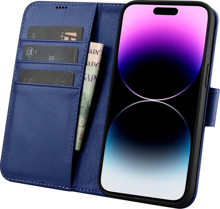 Produktbild iCarer Hülle Wallet 2 in1 Hülle iPhone 14 Pro Max. Leder Flip Case Anti-RFID Blau (WMI14220728-BU) (Apple iPhone 14 Pro Max)