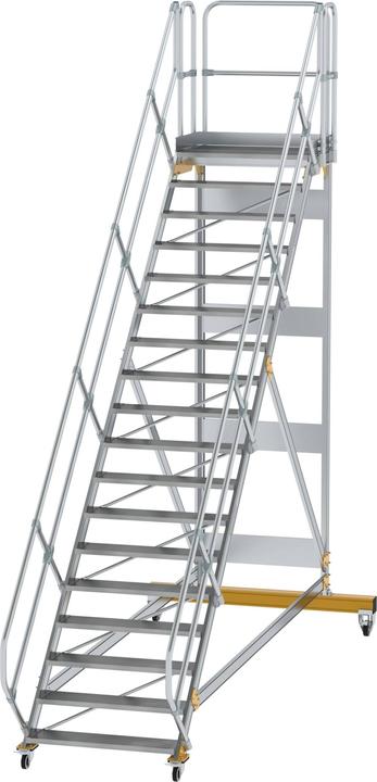 Produktbild Munk Plattformtreppe 45° fahrbar Stufenbreite 1000mm 18 Stufen Aluminium geriffelt (Plattformleiter, 100 cm)