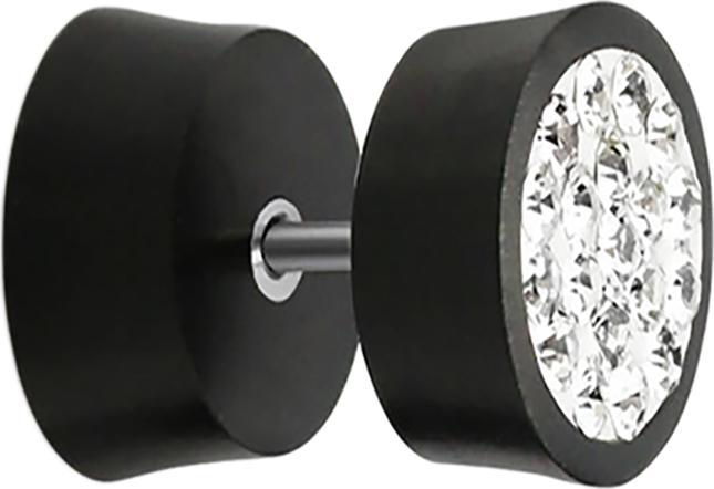 Star Piercing Fake Plug aus Areng Holz mit Kristall silber und Epoxy Schutzschicht (Organisch, ohne Messing)