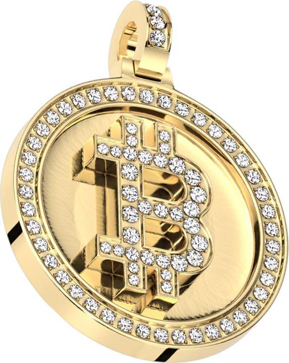 Star Piercing Anhänger vergoldet Bitcoin mit Kristallen (Chirurgenstahl 316L)