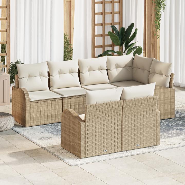 Produktbild VidaXL 7-teiliges Garten Sofa Set mit Kissen Beige Poly Rattan