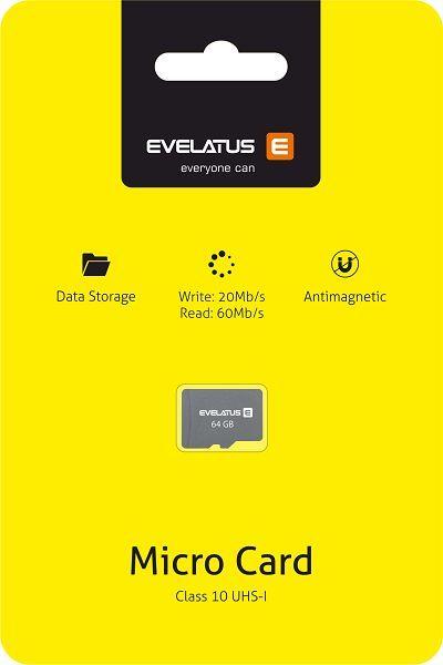 Label énergétique Evelatus Micro Card SD 64GB 3.0 EMC01 W:20mb/s  R:60mb/s (64 Go, microSDXC)