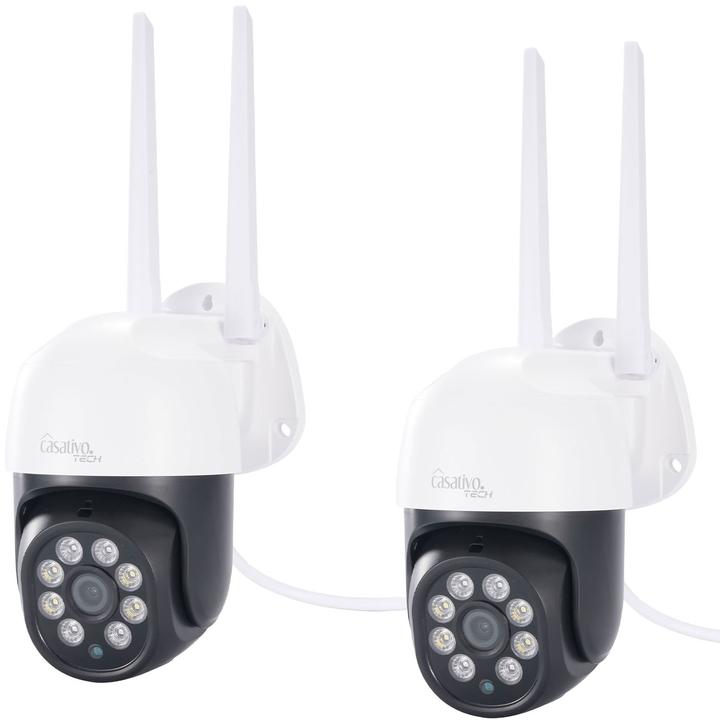 Casativo 2er-Set WLAN Outdoor Überwachungskamera 2K: IP66, Pan-Tilt (2304 x 1296 Pixels)