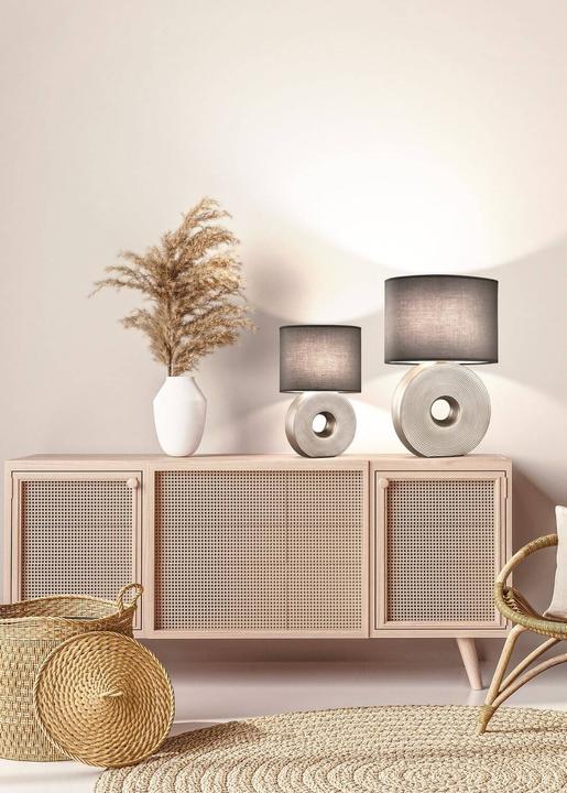 Produktbild Fischer & Honsel Honsel Eye Tischleuchte E14 Stoffschirm anthrazit Chintz, weiss silber 50477