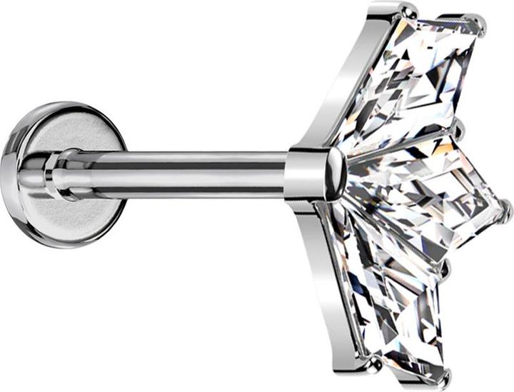Star Piercing Micro Threadless Labret silber Fächer silber drei Diamant Kristalle silber (Titan G23, ohne Messing)