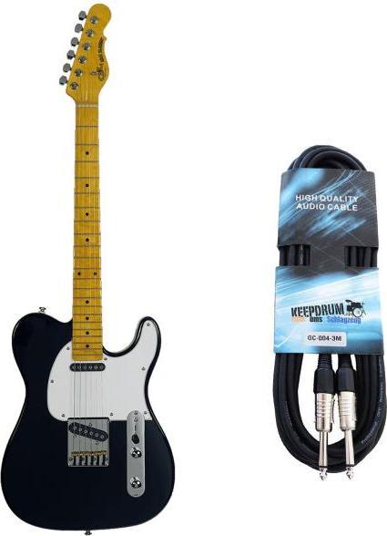 G&L GL Guitars E-Gitarre ASAT Classic Tribute Serie Schwarz mit Kabel (E-Gitarre, Kunststoff, Sumpfesche, Ahorn, Nickel)