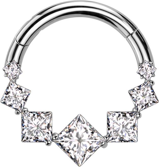 Produktbild Star Piercing Micro Segmentring klappbar silber sieben viereckige Kristalle silber (ohne Messing, Titan G23)