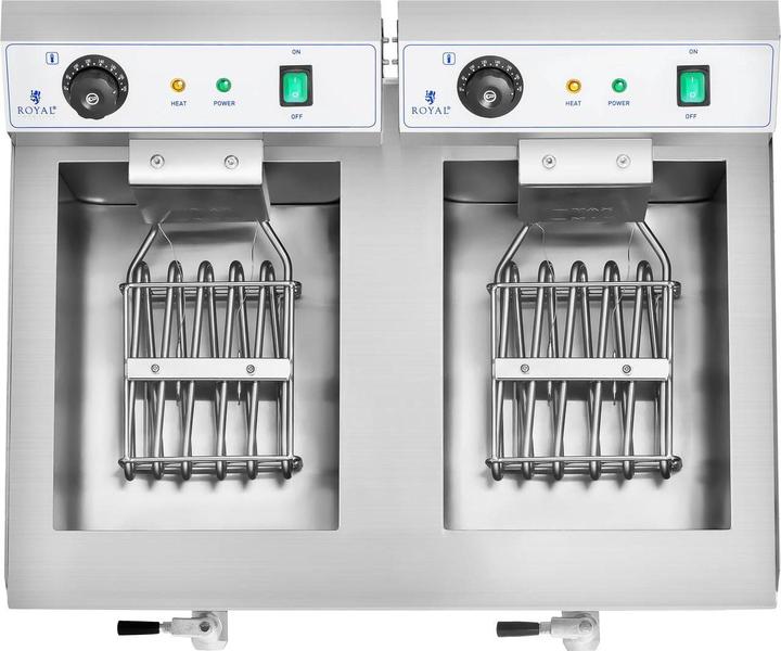 Produktbild Royal Catering Fritteuse Fritöse Edelstahl Gastro Profi Kaltzone Elektrische 2 x 16L Ablasshahn