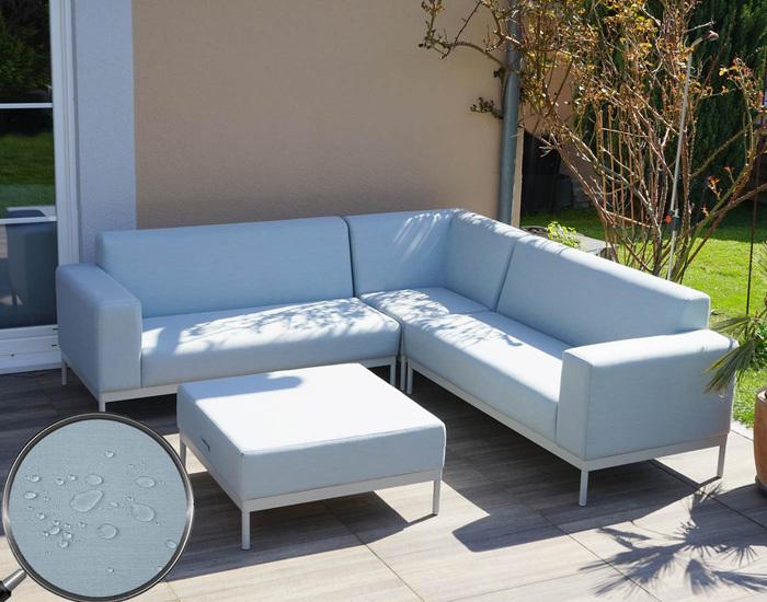 Produktbild Swisshandel24 Alu-Garten-Garnitur, Sofa, Outdoor Stoff/Textil - blau mit Ablage, ohne Kissen