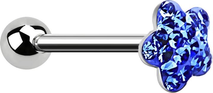 Star Piercing Barbell silber mit Kugel und Scheibe Blume dunkelblau Epoxy Schutzschicht (ohne Messing, Chirurgenstahl 316L)