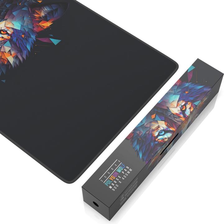 Actual product image Titanwolf Gaming Mauspad XXL, glattes Stoffgewebe, Speed Mausmatte 900 x 400 mm grosse Fläche, Polygon Wolf (XXL)