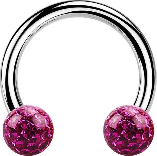 Produktbild Star Piercing Micro Circular Barbell silber mit zwei Kristall Kugeln fuchsia Epoxy Schutzschicht (ohne Messing, Chirurgenstahl 316L)