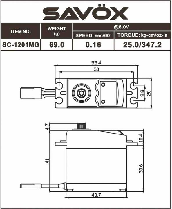 Produktbild Savöx sc-1201mg (6v/25kg/0,14s) digital servo