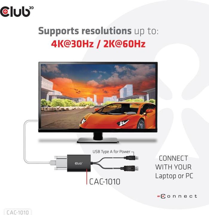 Image du produit Club 3D CAC-1010 DisplayPort vers adaptateur actif Dual Link DVI-I (USB, 6.10 cm)