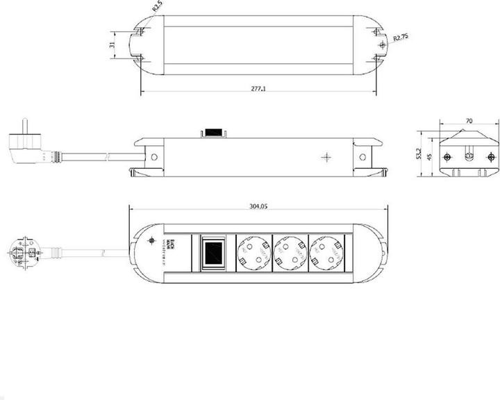 Image du produit Bachmann Bâti de prises PRIMO CLASSIC ALU, 3x avec (3 x, CEE 7/3, 2 m)
