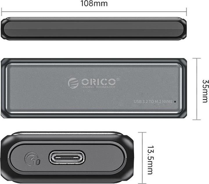 Produktbild Orico Other Computer Accessory DDM2-C3 M.2 NVME USB-C 3.2 10Gb/s Disk Drive - Gray (M.2 2230)