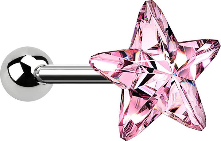 Star Piercing Micro Barbell silber mit Stern pink (ohne Messing, Chirurgenstahl 316L)